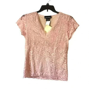 Dialogue Shirt Womens  Pink Lace Overlay Babydoll Stretch Feminine Size Medium